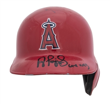 2017 Albert Pujols Game Used, Signed & Inscribed Los Angeles Angels Batting Helmet Worn On 7/9/2017 During At Bat For Career Home Run #604 (MLB Authenticated & Beckett)